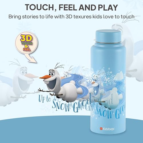 Image of CELLO Kidzbee Vortex Single Wall Steel Water Bottle For Kids 700 ml | 3D Touch & Feel Olaf Design Fridge Safe Spill Proof & Leak Proof Stainless Steel Water Bottle For School Kids, Travel & Picnic