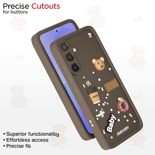 Image of Pikkme Back Cover for Samsung Galaxy A36 5G | Cute Fun Cartoon 3D Bear Silicone Full Body Protection Bumper Case (Brown)