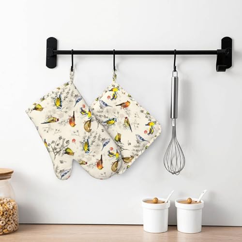 Mifsoiavv MIFSOIAVV-OVEN MITTS-1116-7 Bird Retro Tree Oven Mitts And Pot Holders Silicone Kitchen Gloves Potholders Heat Resistant 4Pcs Oven Gloves Hot Pads thumb #6