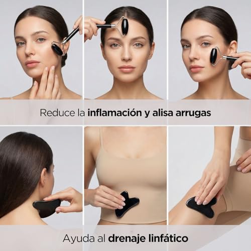 AOKlabs - Ebano Skin Roller | Gua Sha de Jade 100% Natural | RODILLO FACIAL | Lifting Natural, Drenante y Desinflamatorio | Masajeador facial de Bolsas, Ojeras y Líneas de Expresión | KIT FACIAL - imagen 6