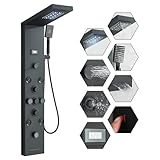 FUZ Shower Panel Tower System, Stainless Steel 6 IN 1 Shower Panel System with LED Fancy Rain Shower Head and Handheld, Adujstable Rainfall Massage Body Jets and Tub Spout, Matte Black Shower Tower