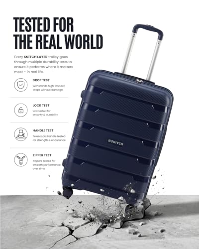 Image of SNITCH Layer Medium Size Blue Polypropylene Hard Travel Suitcase - Suitcase Medium Size & Luggage with 8 Wheels, Premium Lock, Wet & Dry Pouch & Free Shoe Bag