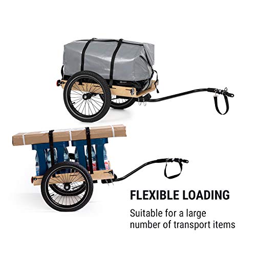 Klarfit Companion Bike Trailer Cargo Trailer Trolley - Loading Area: 42 x 63 cm / Approx. 50 L / 2 Beverage Crates, 40 kg Load, Powder-Coated Steel Frame, 16” Wheels, Waterproof Cover, Wood
