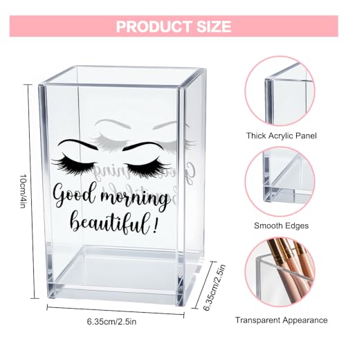 Image of Good Morning Beautiful Acrylic Makeup Brush Organizer Holder, Positive Affirmation Desk Acrylic Brushes Storage, Make Up Artist Gifts, Morning Affirmation Gifts for Women Wife Mom Makeup Lover