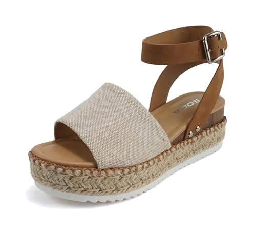 Image of Soda Topic Open Toe Buckle Ankle Strap Espadrilles Flatform Wedge Casual Sandal