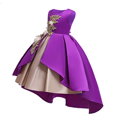 Hi-Low Sleeveless Flower Girl Dresses Summer Wedding Party Dress Pageant Gowns Christmas Easter Halloween Birthday Holiday Sundress Size 5 6 Years (Purple 130)