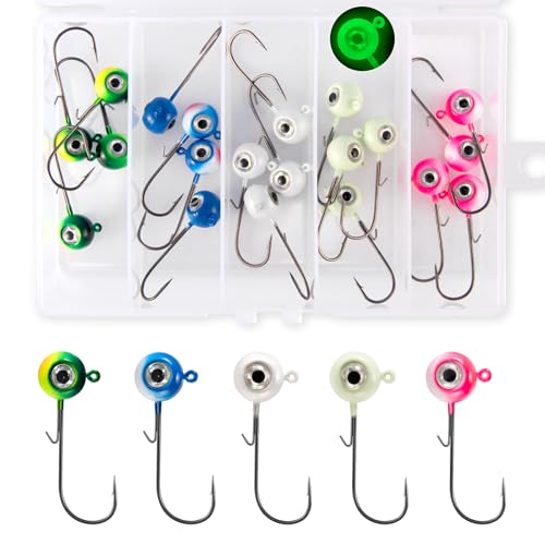 Têtes plombées de pêche ronds Alownder Lot de 20 avec yeux 3D pour bar et truite