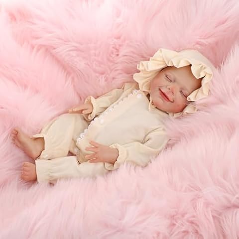 Kdudgso Realistic Reborn Baby Dolls 18 Inch Vinyl Full Body Smiling with Closed Eyes Real Life Baby Doll Lifelike Newborn Baby with Birth Certificate & Feeding Kit Toys & Gift Box for Kids Age 3+ Cover