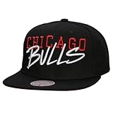 Mitchell & Ness Gorra Snapback con etiqueta Chicago Bulls - Talla única, color negro, Negro, Talla única