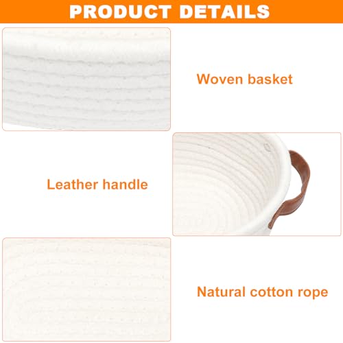 KQDRAVINE Aufbewahrungskorb Geflochten, Baumwollseil Körbchen mit Henkel, Kleiner Korb Geflochten Körbe Aufbewahrung Bad, Flechtkorb für Dekoration, Geschenkkorb Leer, Weiß