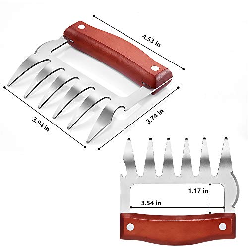 JEANTRIX Meat Claws,Meat Shredder Claws, Heat Resistant Stainless Steel BBQ Meat Claws for Shredding Meat with Wood Handle (Gules)