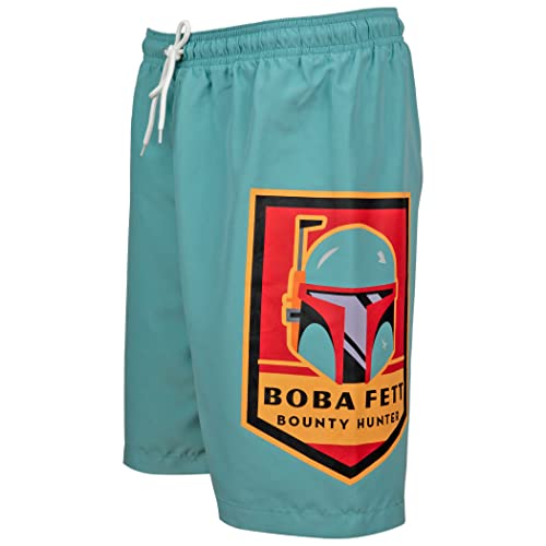 Star Wars Boba Fett Emblem Board Shorts (Medium (32-34)) Teal4