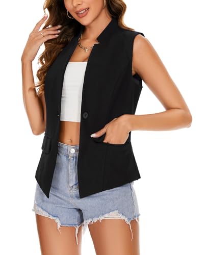MINTLIMIT Women Button Front Sleeveless Blazer Vest Summer Casual Notch Collar Office Lightweight Vests Blazers with Pockets2