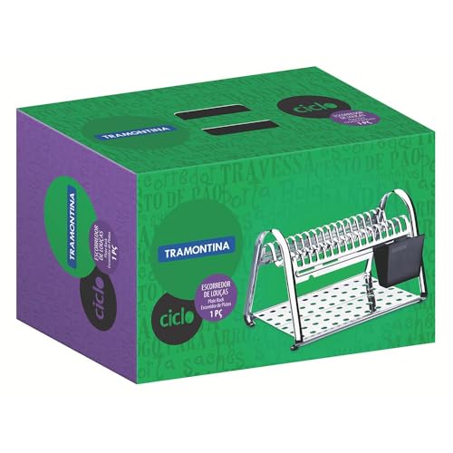 Tramontina 61530010 Escorredor de Louça em Aço Inox com Porta Talheres Preto, Prata