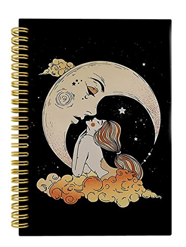Woman Kissing Crescent Moon Tarot Witchy Mystical Celestial Lined Hardcover Spiral Notebook Journal 5.5×8.3 Inch,College Ruled Notebook For Work Notes Journaling,Gifts For Tarot Astrology Lovers #TOP28