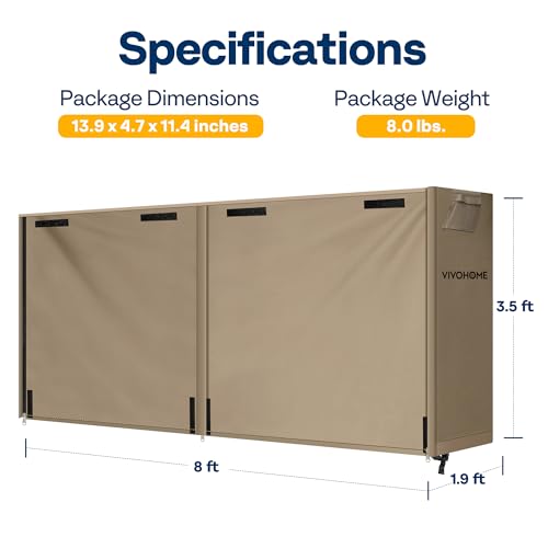 VIVOHOME 8ft Firewood Log Rack Cover, Heavy Duty 600D Oxford, Double Layer Outdoor Weather Resistant Fire Wood Storage Holder Cover with Zipper and Hook Loop Tape, Brown by VIVOHOME - Used condition - Image 6