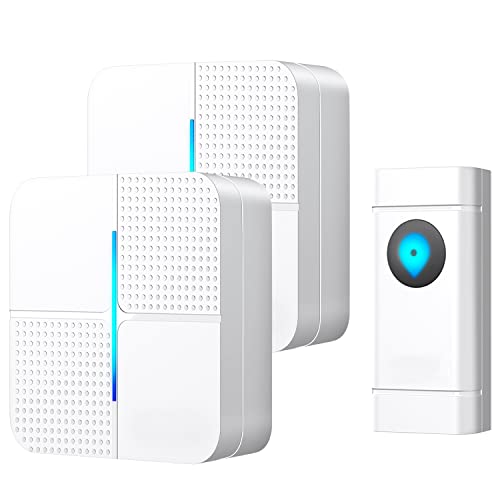 Funkklingel, Türklingel Funk Set 300m Reichweite, IP55 Wasserdicht Elektronische Türglocken Batterielose, mit 2 Empfänge, 52 Melodien, 4-Stufigen Lautstärke, LED-Blitz Cover