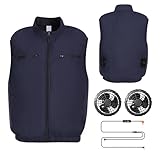 [Joyasslly] 空調作業服 袖なし ファンジャケット ベスト 3段階風量調節 ファン付き作業服 夏用エアコン服 ファン服 冷却ベスト 循環 現場 倉庫作業 熱中症対策 大風量 UVカット 温度調節機能付き 涼しい (JP, アルファベット, 2XL, ネイビー)