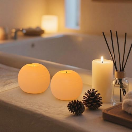 Image of Flameless Candles with Remote & Timer,4 inch H LED Battery Operated Round Candle 2 Pack,Real Wax Christmas Candle Lights Flickering for Christmas Gift Wedding Home Decor (Ivory)