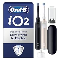 Oral-B iO2 Duo Electric Toothbrushes, 2 Gentle Care Toothbrush Heads, 1 Travel Case, 1 Travel Refill Holder, Oral B Toothbrush Adults (Night Black and Calm Pink), Designed by Braun, 2 Pin UK Plug