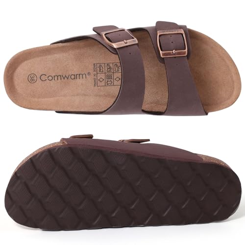 Comwarm Damen Kork Fußbett Pantoletten Sandale, Bequeme Sommer Strand Slide mit Verstellbarer Schnalle Hausschuhe