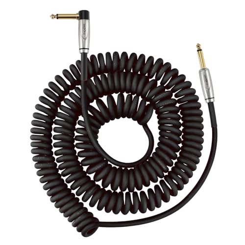 Augioth Coil Guitar Cable 30ft, Curly Electric Instrument Guitar Bass Cord AMP Lead 1/4 Straight to Angled Black by Augioth - Used condition - US$15.87