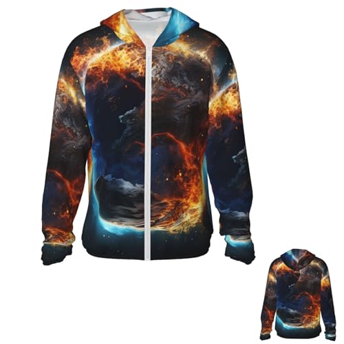 NONHAI Men's Sun Protection Jacket UPF 50+ Full Zipper Long Sleeve UV Hoodie Shirt Planet Ice and Women's Outdoor Jacket Black
