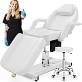 Icoget Hydraulic Tattoo Chair Bed for Client, Professional 360 Swivel Facial Chairs Esthetician Bed Table for Spa Lash Microblading Waxing & Physical Therapy, White