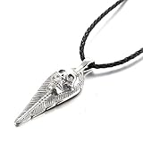 AFSTALR Johnny Hallyday Collier Pendentif Tete de Mort Rock en Acier Inoxydable Bijoux Commémoratifs - Porté par Johnny Hallyday (Blanc argenté-Chaîne en cuir)