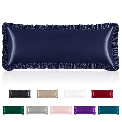 Homiest Navy Blue Ruffle Satin Body Pillow Cover, Body