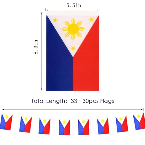 Image of The Philippines Flags Filipino String Flag Banners for Patriotic Events Independence Day Sports Bars Inside Outside Decorations 33 Feet 30 Flags