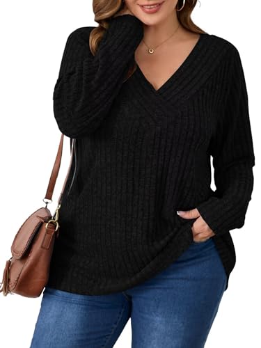 Image of BELAROI Womens Plus Size Sweaters V Neck Fall Tunic Top Pullover Shirts