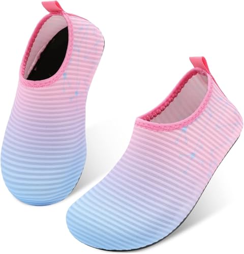JIASUQI Girls and Boys Kids Aqua Water Shoes Beach Sandals for Pool Gradient Blue Pink US 9.5-10 M Toddler