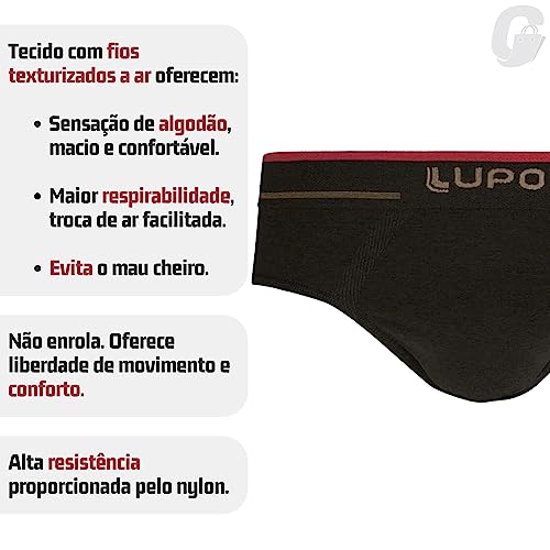 Kit 5 Cuecas Slip Texturizadas a Ar Lupo Sem Costura Masculino Adulto Preto GG