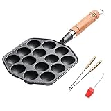 KUCOCOSNEH Takoyaki Grill Pan 14 Agujeros Antiadherente Herramienta de Cocción para Hornear Hierro Pan para Panqueques con Cepillo de Aceite 2 Horquillas de Acero 1 Unidades Negro-3