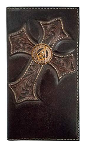 Custom Masonic Square and Compasses Nocona Cross Long Chocolate Wallet