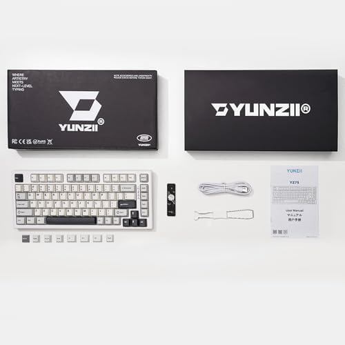 YUNZII YZ75 75% Hot Swappable Wireless Gaming Mechanical Keyboard, RGB Backlights, BT5.0/2.4G/USB-C, Dye Sub PBT Keycaps for Linux/Win/Mac (White, Gateron G Pro Yellow) — view 8