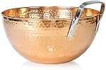 Red Co. 5 Quarts Large 11” Round Hammered Pure Copper Mixing Bowl with Handle