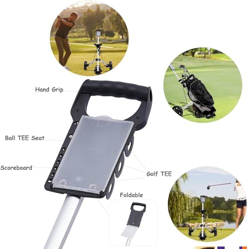 SanBouSi 3 Wheel Golf Push Cart Lightweight Folding Golf Walking Push Cart with scorecard Holder, Tee Holders and Counter Wheels, Easy to Fold Caddy Cart Pushcart