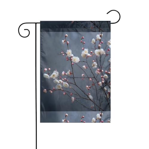 YYHWHJDE Beau mât de drapeau de jardin à motif de branches de fleurs de prunier - Décoration extérieure - Double face - 30,5 x 45,7 cm
