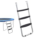 Uekars Trampolin Leiter, Trampolinleiter mit 3 Rutschfesten Breiten Stufen 110cm Stahlleiter zum Einhängen, Stabile Einstiegsleiter Universelles Zubehör für Kinder Trampoline Gartentrampoline
