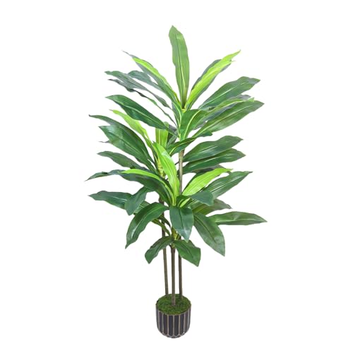 Artificial Dracaena Tree 48in - Fake Plants Tree with Black Planter - Faux Yucca Tree Tall with Lifelike Trunk and Leaves in Pot - Dracaena Artificial Plant for Home Office Living Room Fireplace Decor