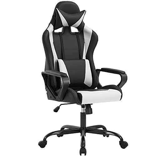 BestOffice Chaise Gaming,Ergonomique Fauteuil Gaming,Chaise Gamer avec Coussin Lombaire et Appui-tête, Siege Gaming Hauteur Réglable, Siège Gamer Blanc