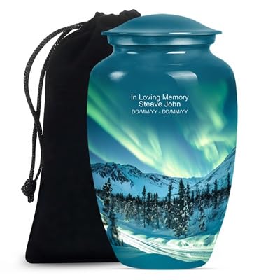 Image of Personalized Northern Lights - Decorative Urns for Ashes - Large Cremation Urns - 10 Inch - Large with Velvet Bag - Memorial Urns - Funeral Urns for Male & Female - Unique Urns - Burial Urn