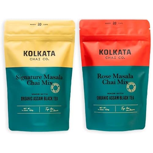 Kolkata Chai Signature Masala Chai & Rose Chai Combo Pack, Makes 40 cups, Premium loose leaf tea and spice blend, All Natural