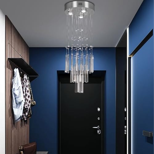 FRIXCHUR Modern Crystal Chandelier 11.8 Inch Small Ceiling Light 33.5 Inch High Hanging Pendant Light for Entryway Hallway Foyer Staircase Bathroom - Image 3