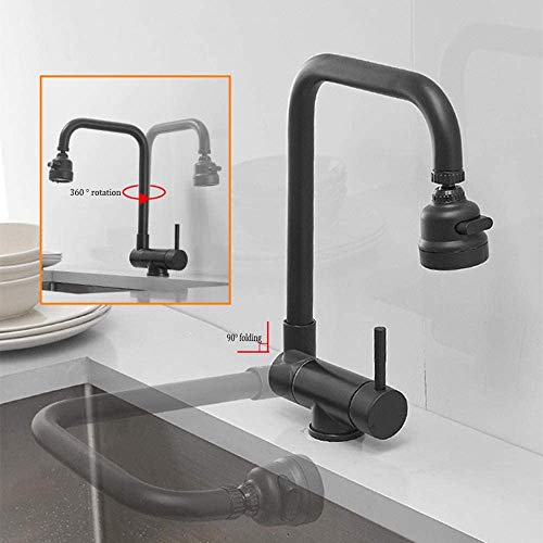 Gracelove Hahn für Subfenster Küche, Hahn-Küche faltbar, um 360 ° drehbare Heißwasser- und Kalt Goldener Satin gebürstetem Edelstahl, Küchenmischer Subfenster, 7 Modus Adjustment Cover