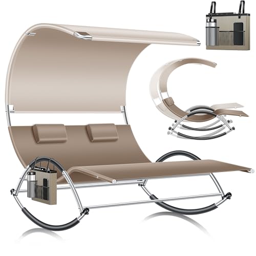 KESSER® Tumbona doble | con toldo y funda para almohada | para 2 personas | tumbona de jardín | columpio ergonómico | carga de 240 kg | crema
