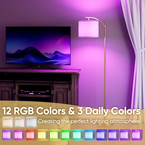 Image of Battery Operated Floor Lamp, RGB Dimmable Cordless Standing Lamp with Remote Control for Living Room, Tall Floor Lamp for Bedroom -Gold