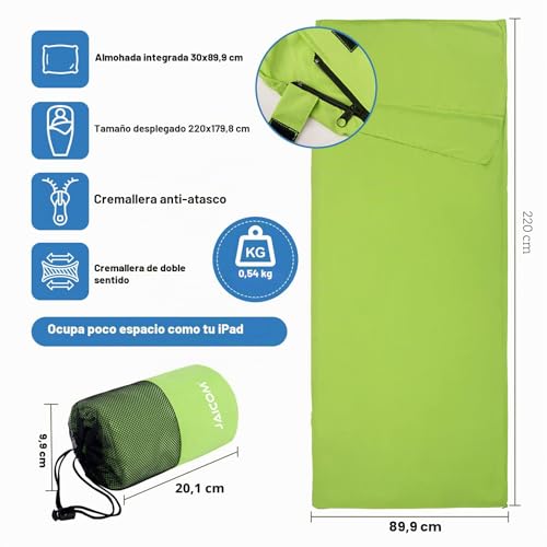Miniatura 2 de Jaicom Saco De Dormir, 220 X 90 Cm Saco Sabana, Saco De Dormir Ultraligero Para Adultos, Ideal Para Mochileros, Hoteles Y Albergues, Ropa De Habitación.
